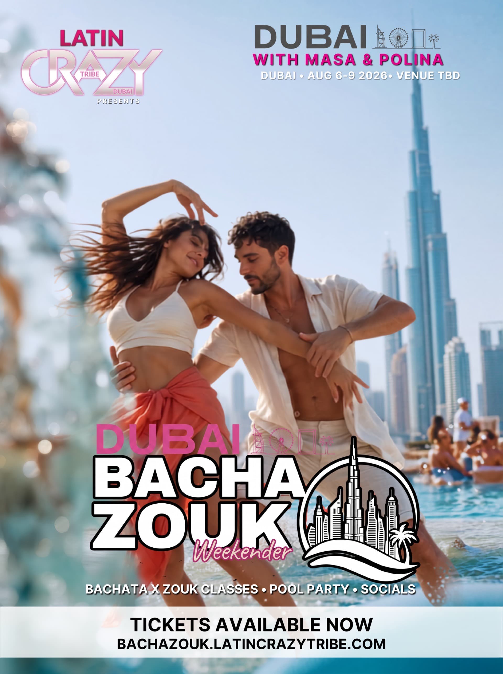 Bachata couple dancing poolside