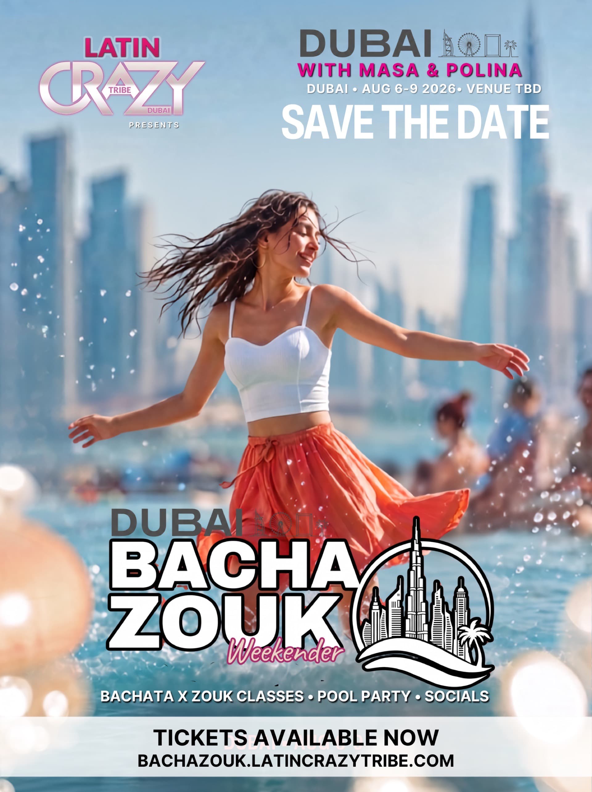 Dancer twirling against the Dubai skyline